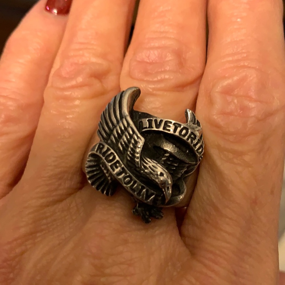 “Live to Ride-Ride to Live”. Men’s Eagle Biker Ring: Size 10